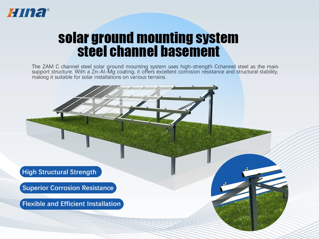 Sistema de montagem solar em solo de aço com canal C de zinco-alumínio-magnésio